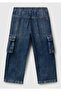 Boy's Dark Blue Denim Pants with Logo Detail on the Back and Side Pockets with Drawstring - 2