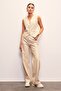 Ribbed Detailed Leather Trousers - Stone