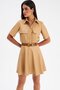 Flared Mini Leather Skirt - Beige - 6