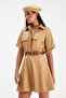 Flared Mini Leather Skirt - Beige - 2