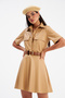 Flared Mini Leather Skirt - Beige - 3