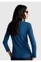 Women's Indigo Blue Basic Crew Neck Long Sleeve T-Shirt - 3