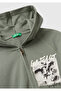 Boy's Khaki Sweatshirt with Printed Front and Back and Zippered Side Pockets - 2