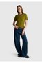 Women's Khaki Green 100% Cotton Basic Short Sleeve Crew Neck T-Shirt - 5