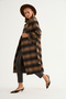 Plaid Patterned Belted Coat - Black-Camel - 5
