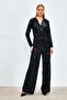Wide Leg Sequined Trousers - Black - 3