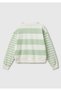 Women's Light Green Cotton Blend Color Block Sweatshirt with Logo Print on the Chest - 4