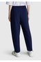 Women's navy blue waist lace-up pocketed pants - 3