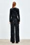 Wide Leg Sequined Trousers - Black - 6