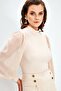 High Neck Chiffon Blouse with Sleeve Detail - Beige - 3