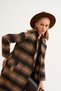 Plaid Patterned Belted Coat - Black-Camel - 8