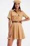 Flared Mini Leather Skirt - Beige