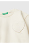 Girl's ecru stitch detailed heart patch pocket regular fit sweatshirt - 3