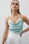 Satin Blouse with Chain Strap - Mint - 4