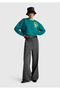 Woman's dark green cotton blend sweatshirt with floral motif - 5