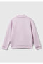 Girl's Lilac Glitter Logo Printed Zippered Ribbed Regular Fit Sweatshirt - 2