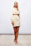 Mini Satin Skirt with Waist Detail - Beige - 3