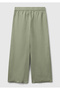 Women's Sage Green 100% Linen Elastic Waist Loose Short Leg Trousers - 4