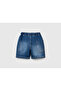 Boy's Dark Denim Side Pocket Logo Embroidered Drawstring Denim Bermuda Shorts - 2