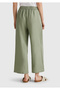 Women's Sage Green 100% Linen Elastic Waist Loose Short Leg Trousers - 3