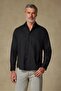 Bella Linen Linen Comfort Fit Black Mostra Collar Men's Plain Shirt