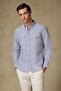 Alba Linen Cotton Linen Blended Comfort Fit Navy Blue Button Collar Men's Striped Shirt - 2