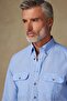 Alba Linen Cotton Linen Blended Comfort Fit Blue Button Collar Men's Striped Shirt - 3