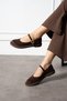 Women's Gold Buckle-Detail Brown Suede Shoes – Round Toe Comfortable Everyday Shoes - 8