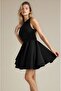 Women's Black Open Back Bow Detail Lycra Fabric Flared Dress - 5