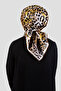 Twill Leopard Patterned Mustard Colored 90X90 Scarf (Does Not Contain Silk) Edge Stitching Shape Hand Stitched