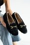 Women's Black Buckle Winter Ballerina Shoes for Home and Outdoor Use