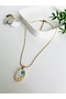 Stainless 316L Steel Vintage Flower Natural Stone Painting Thin Italian Chain Gold Necklace (Vip Item)