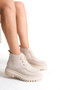 Suede Cream High Sole Lace-Up Women's Short Boots Bootie - 3