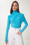 Gathered Detailed Sandy Blouse Turquoise Lff0001 - 2