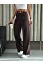 Women's Elastic Waist Belted Flowy Loose Palazzo Fabric Trousers - 2