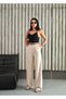 Women's Elastic Waist Belted Flowy Loose Palazzo Fabric Trousers - 7