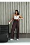 Women's Elastic Waist Belted Flowy Loose Palazzo Fabric Trousers - 8