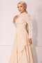 Taft Satin Hijab Evening Dress with Stone Embroidered Pleats and Flywheel Detail Cream 1215 - 5