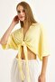 Yellow women's batwing sleeve blouse with front tie - 4