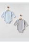 Baby Organic Cotton Long Sleeve Blue Gray Bodysuit Set of 2 - 2