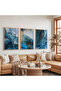 Blue Color Modern Triple Wooden Painting Set with Wooden Frame - 5