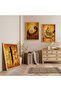 Wooden Framed Islamic Calligraphy and Nature Tone Triple Wooden Painting Set