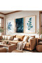 Blue Plant with Wooden Frame Triple Wooden Painting Set - 4