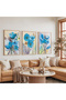 Wooden Framed Sky Flowers Triple Wooden Painting Set - 5