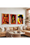 Modern Female Portraits with Wooden Frames Triple Wooden Painting Set - 5