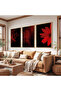 Red Flowers with Wooden Frame Triple Wooden Painting Set - 4