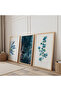 Blue Plant with Wooden Frame Triple Wooden Painting Set - 2