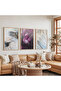 Purple Rose Triple Wooden Painting Set with Wooden Frame - 5