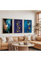 Colorful Butterflies with Wooden Frame Triple Wooden Painting Set - 5