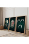 Wooden Framed White Wolf and 3 Crescent Moon Triple Wooden Painting Set - 2